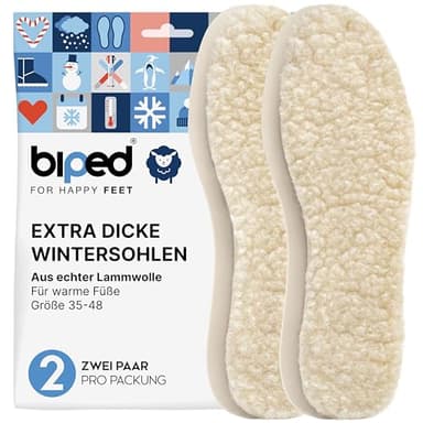biped 2 Paar Lammwollsohlen - extra dick - Schuheinlagen aus echter Lammwolle - wärmende Innensohlen für alle Schuhtypen z1015(38)