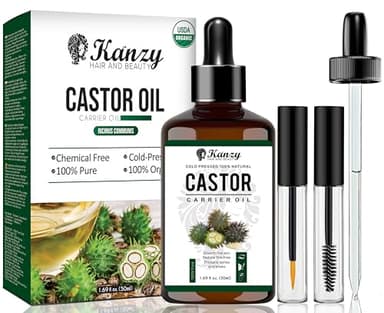 Kanzy Rizinusöl Bio Kaltgepresst 100% Rein, 50ml Organic Castor Oil for Hair Growth Natürlich Rizinus Öl für Körper, Haare, Nägel, Wimpern, Augenbrauen