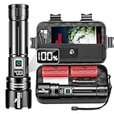Shadowhawk 500000 Lumen Taschenlampe LED Aufladbar - Bis zu 1000m Reichweite, 24h Laufzeit mit 2 Akkus, LCD-Prozentanzeige Taktische Taschenlampen, Extrem Hell Flashlight für Camping, Wandern, Outdoor