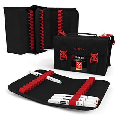 ARTEZA Layoutmarker Organisator, Taschenorganizer mit 72 Steckplätzen, abnehmbare Stiftetasche und Tragegurt, Reißverschlusstasche & Tragegriff, für Marker, Pinsel, Stifte