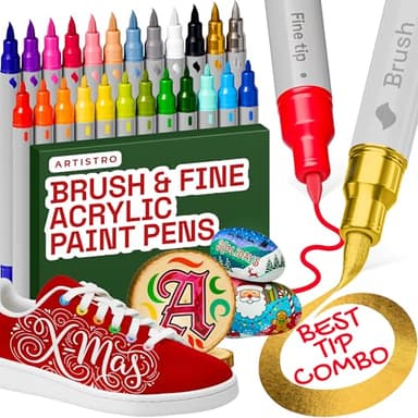 ARTISTRO Acrylstifte mit Doppelspitze, Mehrfarbig – Für Stoff, Leinwand, Stein, Glas, Holz & Papier –Perfekt Christmas Set für kreative Kinder, Teenager & Bastelfans - 24 Farben Pinsel & Feine Spitze