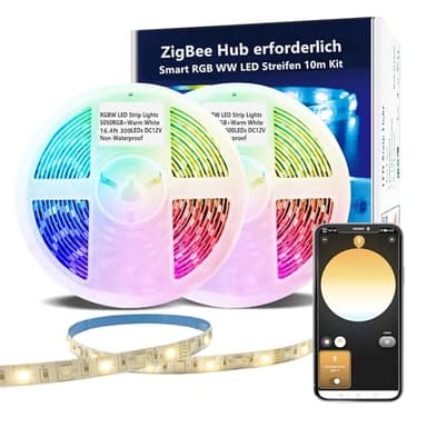 10m ZigBee RGBW LED Streifen Smart Dimmbares Kit,ZigBee 3.0 Controller funktioniert mit Hub Bridge Echo Plus für APP/Alexa Sprachsteuerung RGB Warmweiße RGBWW LED Strips Ambientebeleuchtung