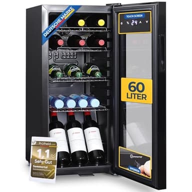 Sommertal Kühlschrank mit Glastür GK60– Leiser Getränkekühlschrank mit LED, Touchscreen & Schloss kleiner Flaschenkühlschrank schwarz 60L