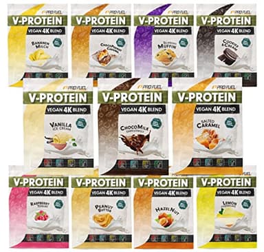 Vegan Protein Pulver PROBEN-PAKET, 22x30g Mix-Pack mit Schokolade, Vanille, Cookies & Cream, Himbeere, Haselnuss, Erdnussbutter, Blaubeere und viele weitere, unglaublich leckere Geschmacksvarianten