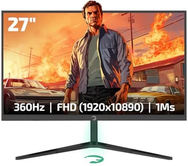 GAMEPOWER Rapid 27 Zoll Gaming Monitor, 360Hz, 1ms, Full HD 1080P, IPS-Panel, HDR, Anti-Glare, Pivot, FreeSync & G-Sync, mit Lautsprecher, höhenverstellbar, Laser-Logo