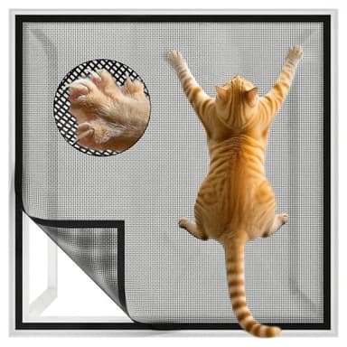 Kottwca Fliegengitter Fenster Katzensicher, Fliegengitter Ohne Bohren Fenster, 100 X 130CM, Sicher Gegen Katzen und Insekten, Einfache Installation, Fensterschutz Katze für Alle Fenster Dachfenster