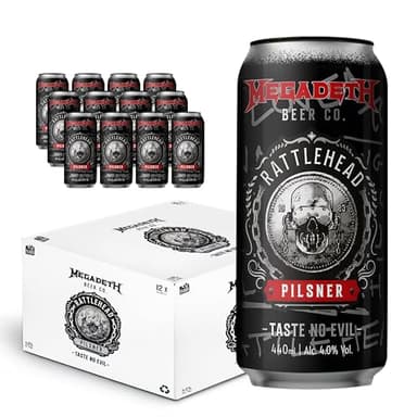 Megadeth Beer Co. Rattlehead Pilsner, glutenfreies Bier in Dosen, Pilsner-Lager, 4% vol (12 x 440-ml-Dosen)