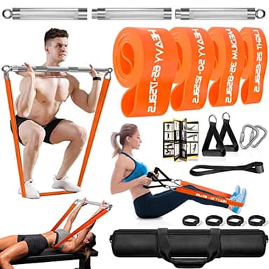 DASKING Fitnessbänder Krafttraining mit Stange, Resistance Bands Set- 4 Widerstandsbänder, 98cm Detachable Fitness Bar, Griffe für Klimmzug Bänder -Fitnessgeräte für Zuhause, Home Gym Sport Equipment