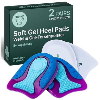 Yogamedic Fersenpolster gegen Fersensporn & Plantarfasziitis - 2 Paar 4-Schichten-Einlagen Einheitsgröße - Stoßabsorbierend & Rutschfest - Druckverteilung & Fersenkeil bei Achillessehnenentzündung