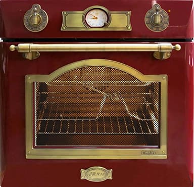 Kaiser Empire EH 6355 Rot Exklusiver Nostalgie Backofen 60 cm Autark • Selbstreinigender Elektrobackofen 67L • Einbau-Backofen mit Drehspieß, Heißluft, Grill • Retro Design mit modern Technologie