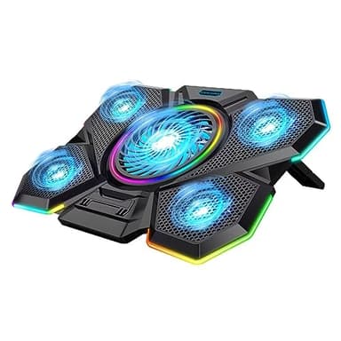 LIANGSTAR Kühler für 12-17 Zoll Laptops, 5 Lüfter Cooling Pad (2100RPM) Mit Rutschfestem Ständer, 6-Fach Höhenverstellbar, USB-Anschluss, RGB-Beleuchtung