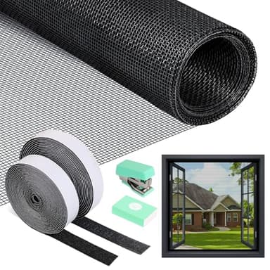 PITMT Fliegengitter Fenster, 120x250cm Insektenschutz Fenster Ohne Bohren, Moskitonetz Fenster Katzensicher mit Klettband, Fliegengitter Fiberglas Zuschneidbar für Wohnzimmer Dachfenster Balkontur