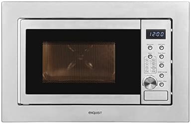 Exquisit Einbaumikrowelle EMW20-DG-020 inox | 800 W Leistung | 1000 W Grill | 8 Autokochprogramme| Drehteller 27cm | Einbaugerät | Edelstahl-Garraum