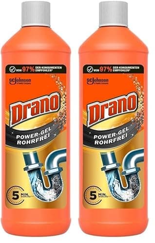 Drano Power Gel Rohrfrei Abflussreiniger, Rohrreiniger, für Küche & Bad, entfernt Verstopfungen, 2er Pack (1 x 1000 ml)