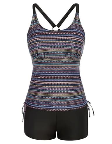 JASAMBAC Tankini Mit Shorts, Zweiteiliger Badeanzug Bauchweg Tankini Oberteil Und High Waist Badeshorts Komfortabel Bademode Mit Verstellbare Schultergurte Sportlich Strandmode