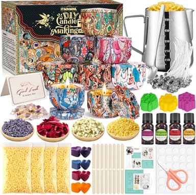 ITMNMNL DIY Kerzen Set - Kerzenherstellung Mit 480g Bienenwachs, 8 Kerzendosen, Duftöl, Farbblöcken - Duftkerzen Selber Machen