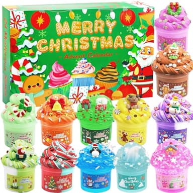 Schleim Adventskalender 2025 für Kinder, 24-Tage-Countdown Slime Weihnachtskalender Kinder mit 12 Schleimen und 12 Coolen Accessoires Weihnachten Überraschungen Geschenk für Jahre Jungen Mädchen