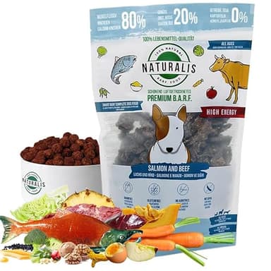 500g Naturalis Smart 80 Lachs-Rind High Energy Trockenbarf Barf Hundefutter 100% Natur Lebensmittel-Qualität