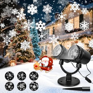 Projektor Weihnachten Aussen Doppelter Kopf, Led Schneeflocken Projektor mit Timer,Wasserdicht Led Schneeflocke Beleuchtung Weihnachten, Weihnachtsbeleuchtung Außen fur Wand Garten Hof Weihnachtsdeko