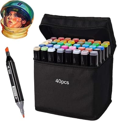Camiki Art Alkohol Marker mit zwei Spitzen, Alkoholmarker Stifte,Filzstifte Dicke und Dünne, Grafikstifte, Permanent-Kunstmarker-Set mit Tragetasche, Doppelmarker zum Zeichnen, Gestalten (40PCS)