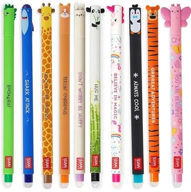 LEGAMI 10er Set radierbare Gelstifte Dino, Hai, Giraffe, Corgi, Bunny, Panda, Einhorn, Pinguin, Tiger und Schmetterling