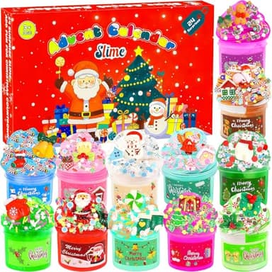 Slime Adventskalender 2025, Weihnachts-Adventskalender Schleim für Kinder, DIY Slime Bastelset 24 Tage Weihnachts Countdown Überraschungen Geschenk für 4 5 6 7 8 9 10 11 12 Jahre Mädchen und Jungen