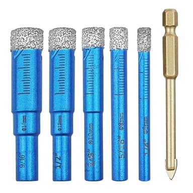Dalephoric 6 Stück Fliesenbohrer Diamantbohrer Glasbohrer Set, 6, 8, 10, 12, 14 mm Keramikbohrer und 6 mm Karbid Anbohrer, Fliesenbohrer für Keramik, Granit, Glas, Porzellan, Fliesen, Harte Fliesen