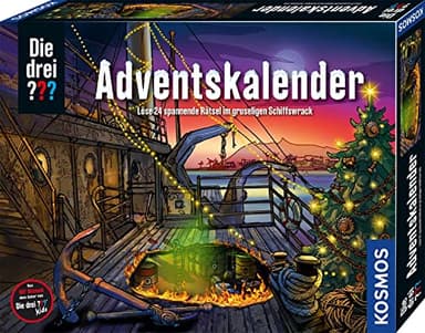 Die drei ??? Adventskalender von KOSMOS 632441, Löse die 24 spannenden Rätsel im gruseligen Schiffswrack, Spielzeug- und Rätsel-Adventskalender 2022 für Detektive, für Kinder ab 8 Jahren