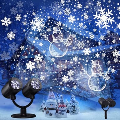 iShabao Projektor Weihnachten Aussen, Doppelter Kopf Dynamische LED Schneeflocken Schneemann Projektor mit Timer, Wasserdicht Weihnachtsbeleuchtung außen für Garten Fenster Wand Party Weihnachtsdeko