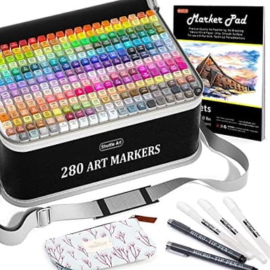 Shuttle Art Alkohol Marker Set, 280 bunte doppelseitige Alcohol Marker Stifte Set mit 1 Nr.0 Marker, Twinmarker Stifte für Kinder, Erwachsene, Alkohol Stifte, Graffiti Marker zum Zeichnen,Illustration