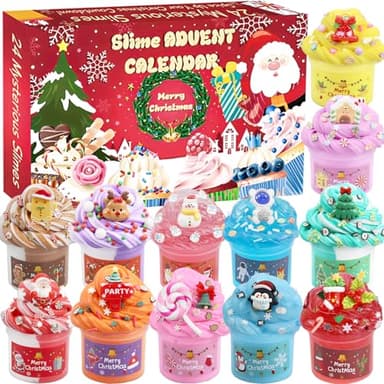 Schleim Adventskalender 2025 für Kinder, 24-Tage-Countdown Slime Weihnachtskalender Kinder mit 12 Schleimen und 12 Coolen Accessoires Weihnachten Überraschungen Geschenk für Jahre Jungen Mädchen(Red)