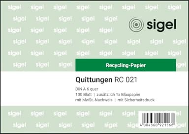 SIGEL RC021 Quittungsblock A6 quer, aus Recycling-Papier, 100 Blatt